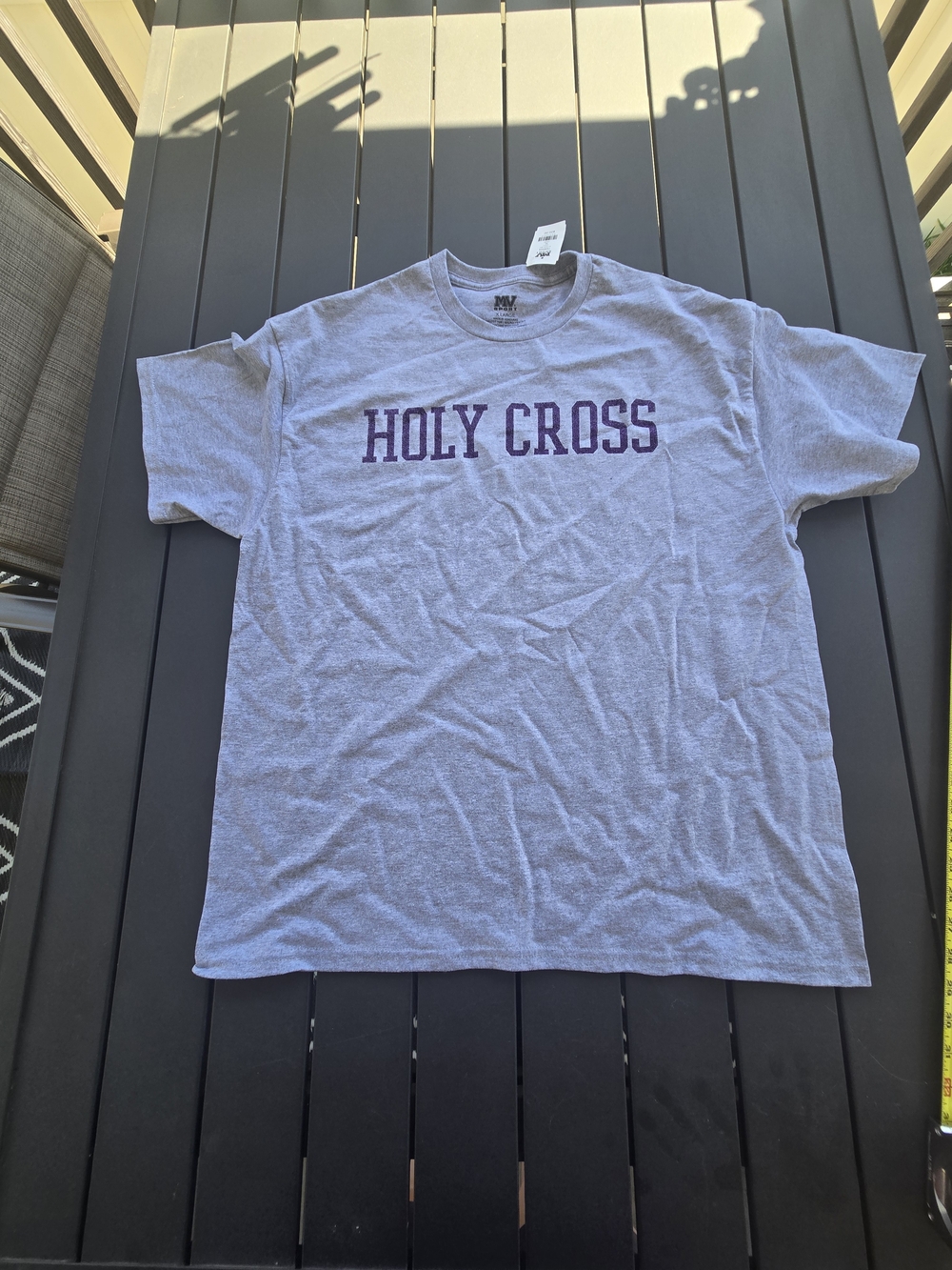 Holy Cross Gray T-Shirt with Purple Lettering